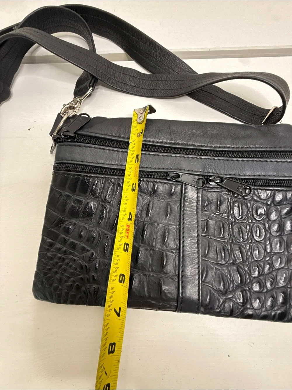 Black Croc-Texture Crossbody Bag - Men